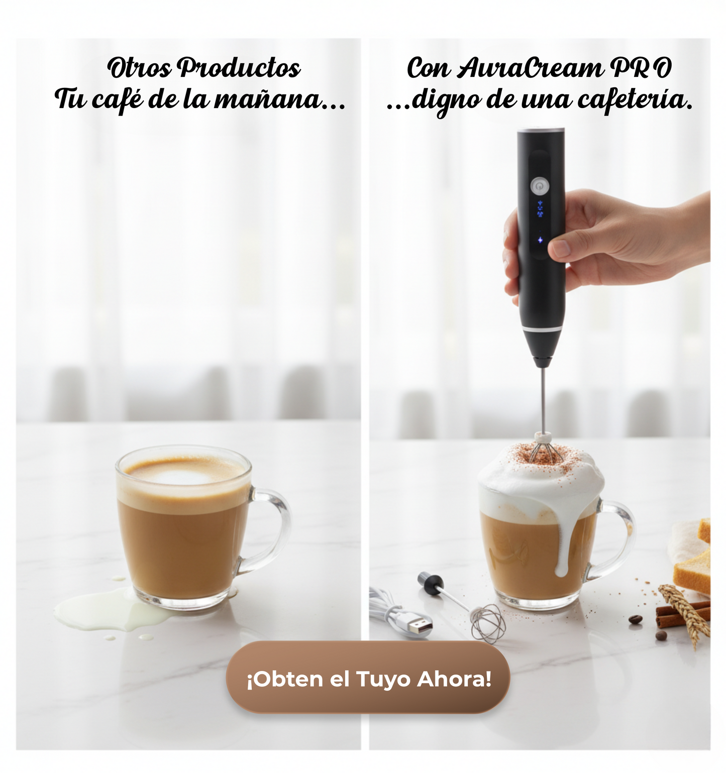 Espumador de Leche Eléctrico Recargable USB | Crea Espuma de Barista en Segundos
