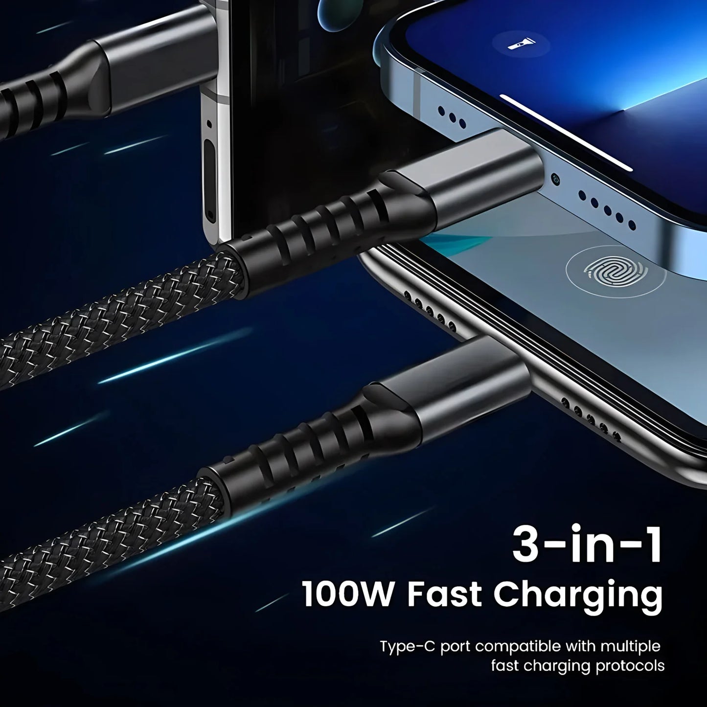 El ÚNICO Cable que Necesitas: Carga Turbo 100W para tu iPhone, Android y Más. ¡Pídelo Hoy y Simplifica tu Vida!