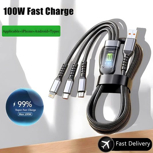 El ÚNICO Cable que Necesitas: Carga Turbo 100W para tu iPhone, Android y Más. ¡Pídelo Hoy y Simplifica tu Vida!