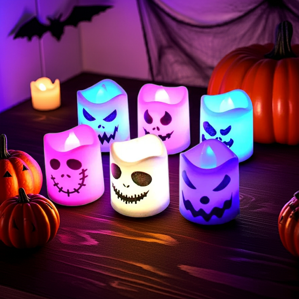 Kit Esencial Halloween (6 pzs): Velas LED Fantasma y Calabaza - Transforma tu Casa y Sé la Envidia de Todos